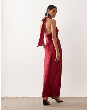 TFNC London Satin Racer Halter Bow Detail Maxi Dress - Red