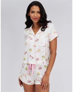 Boux Avenue Ciao Bella Modal Short Sleeve Top And Shorts Pyjama Set - White