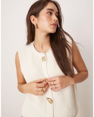 ASOS Knitted Boxy Waistcoat With Multi Shell Buttons - Natural