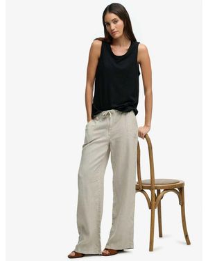 Superdry Linen Low Rise Trousers - Natural