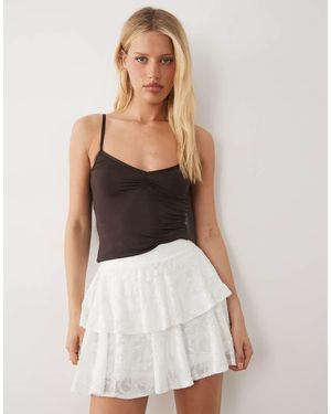 Miss Selfridge Burnout Layered Rara Mini Skirt - White