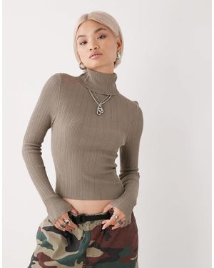 Collusion Soft Knitted Ribbed Roll Neck - Gray