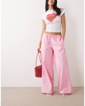Missy Empire Linen Blend Tie Waist Wide Leg Trousers - Pink