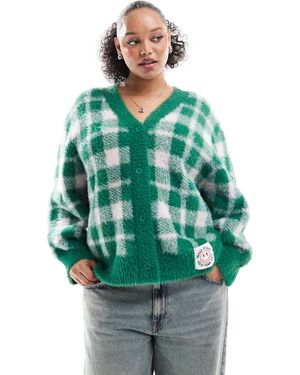 Renee Studio Plus Exclusive Fluffy Button Through Logo Patch Cardigan - Green