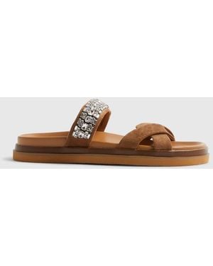 River Island Cross Strap Diamante Sandals - Brown