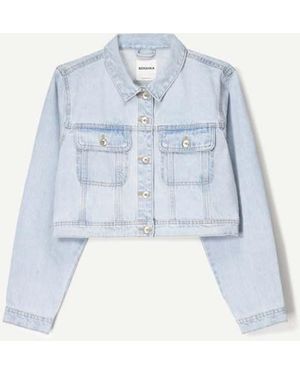 Bershka Cropped Denim Jacket - Blue