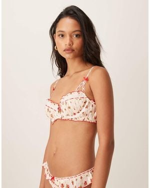 For Love & Lemons Leah Underwire Ruffle Trim Bra Co-Ord - White