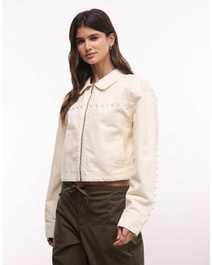 Liquor N Poker Studded Pearl Embellished Denim Jacket - Natural