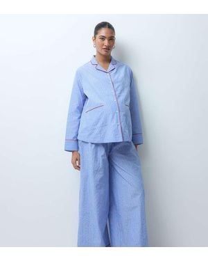 ASOS Asos Design Maternity Pyjamaset Van Geweven Katoen Met Shirt Met Lange Mouwen En Broek Met Wijde Pijpen - Blauw