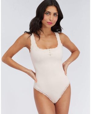 Boux Avenue Softest Ever Bodysuit Unpadded Floral Lace Soft Lingerie - White