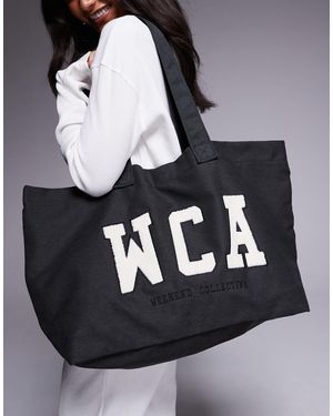ASOS Weekend Collective Tote Bag With Varsity Graphic - Gray