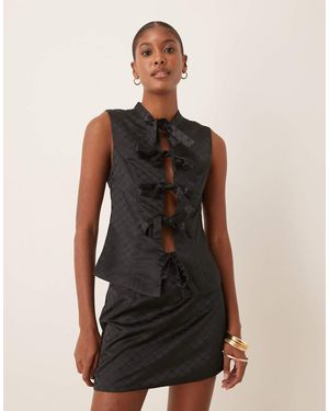 Glamorous Tie Bow Front Top - Black