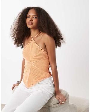 Mango Teen Crochet Flower Halterneck Top - Pink