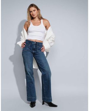 Gina Tricot Vaqueros Acampanados De Talle Alto Con Bolsillos Delanteros En - Azul