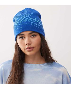Collusion Skull Cap Beanie With Graphic Logo - Blue
