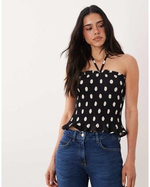 ASOS Gesmokte Bandeautop Met Gestrikte Voorkant - Blauw