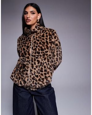 Princess Polly Faux Fur Zip Up Jacket - Natural