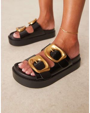 ASOS Mules Negros Con Plantilla Moldeada Y Hebilla Extragrande Femi De - Blanco