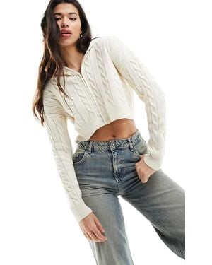 Missy Empire Missy Empire Cable Knit Zip Through Hooded Top - Blue