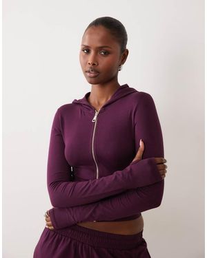 Kaiia Cotton Rich Zip Through Hoodie Co-ord - Purple