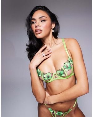 Ann Summers Sujetador Balconette Color Lima Sin Relleno Caged Hibsicus De - Verde