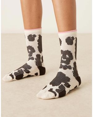Accessorize Cow Print Socks - Natural