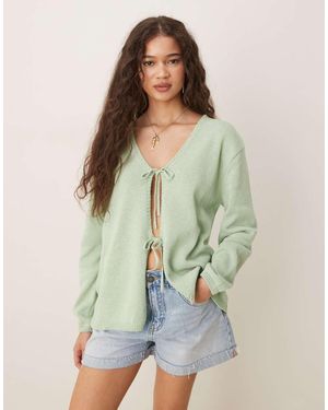 ASOS Cárdigan Verde Pistacho Extragrande Con Cuello De Pico Y Lazada Delantera De Punto De