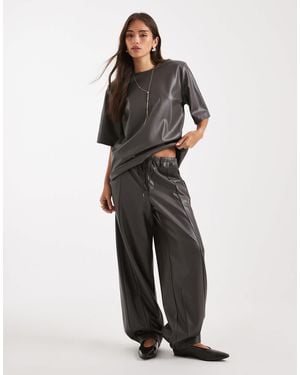 ASOS Faux Leather Barrel Leg Pull On Pants Co-ord - Gray