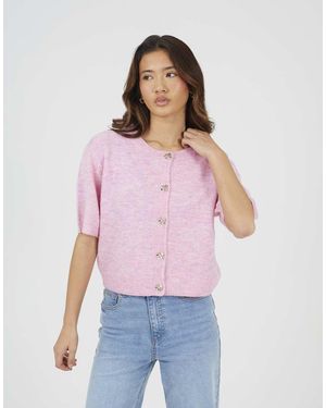 Brave Soul Short Sleeve Jersey Knit Cardigan - Purple