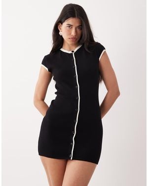 ASOS Knitted Structured Mini Dress With Tipping - Black