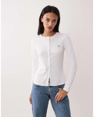 Abercrombie & Fitch Icon Logo Ribbed Button Through Top - White