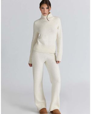 House Of Cb Lara Ivory Merino Wool Ribbed Knit Trousers - Natural