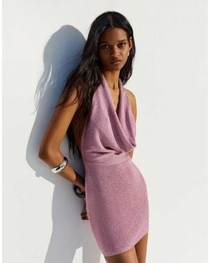 Bershka Halter Sequin Mini Dress - Purple