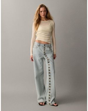 Lioness Penny Asymmetric Button Detail Relaxed Leg Jeans - Blue
