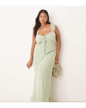 ASOS Asos Design Curve Mesh Double Frill Midi Tea Dress - Green