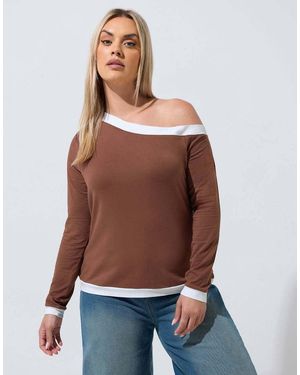 Yours Clothing Contrast Off Shoulder Top - Brown