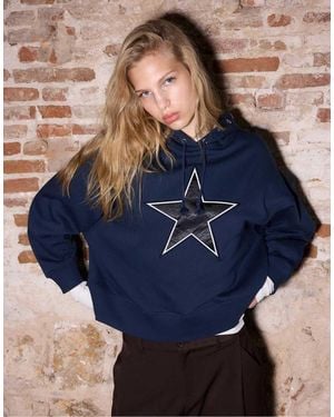 Stradivarius Star Hood Sweatshirt - Blue
