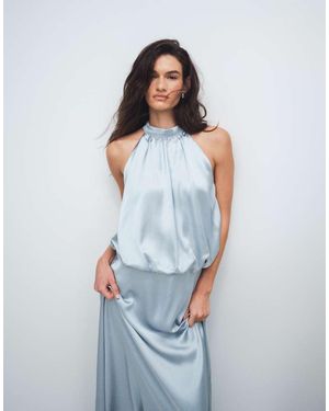 Gina Tricot Satin Halterneck Maxi Dress - Blue