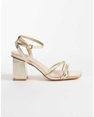 London Rebel Cara Strappy Mid Block Heeled Sandals - Natural