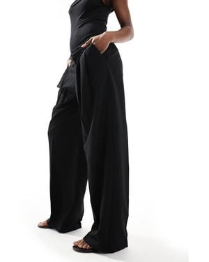 Pull&Bear Pleated Wide Leg Tailored Trousers - Black