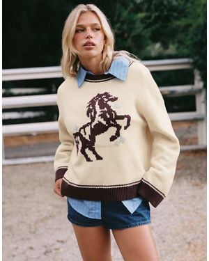 Princess Polly Contrast Trim Horse Graphic Sweater - Black