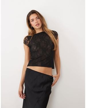 ASOS Sheer Lace Cap Sleeve Top - Black