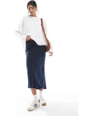 Wednesday's Girl Bias Cut Satin Midi Skirt - Blue