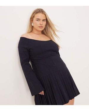 ASOS Asos Design Curve Long Sleeve Pleated Skirt Mini Dress - Blue