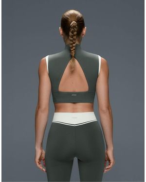 Oysho Top Senza Maniche Compressivo Con Mezza Zip A Blocchi - Verde