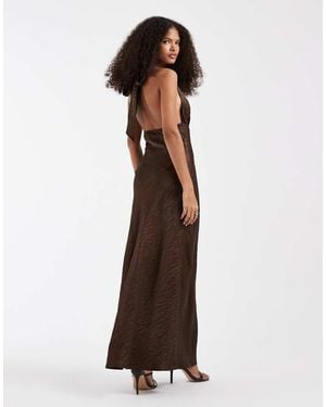 Pieces Halterneck Satin Shimmer Maxi Dress - Brown