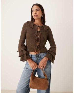 Glamorous Tie Front Cardigan - Brown