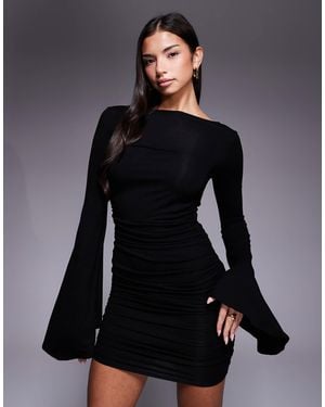 ASOS Sculpted Waterfall Sleeve Ruched Mesh Mini Dress - Black