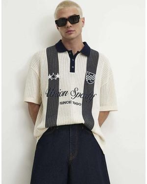 River Island Oversized Fit Stripe Crochet Polo Shirt - Blue