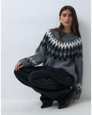 Gina Tricot Jersey De Punto Con Cuello Redondo Y Jacquard En - Negro